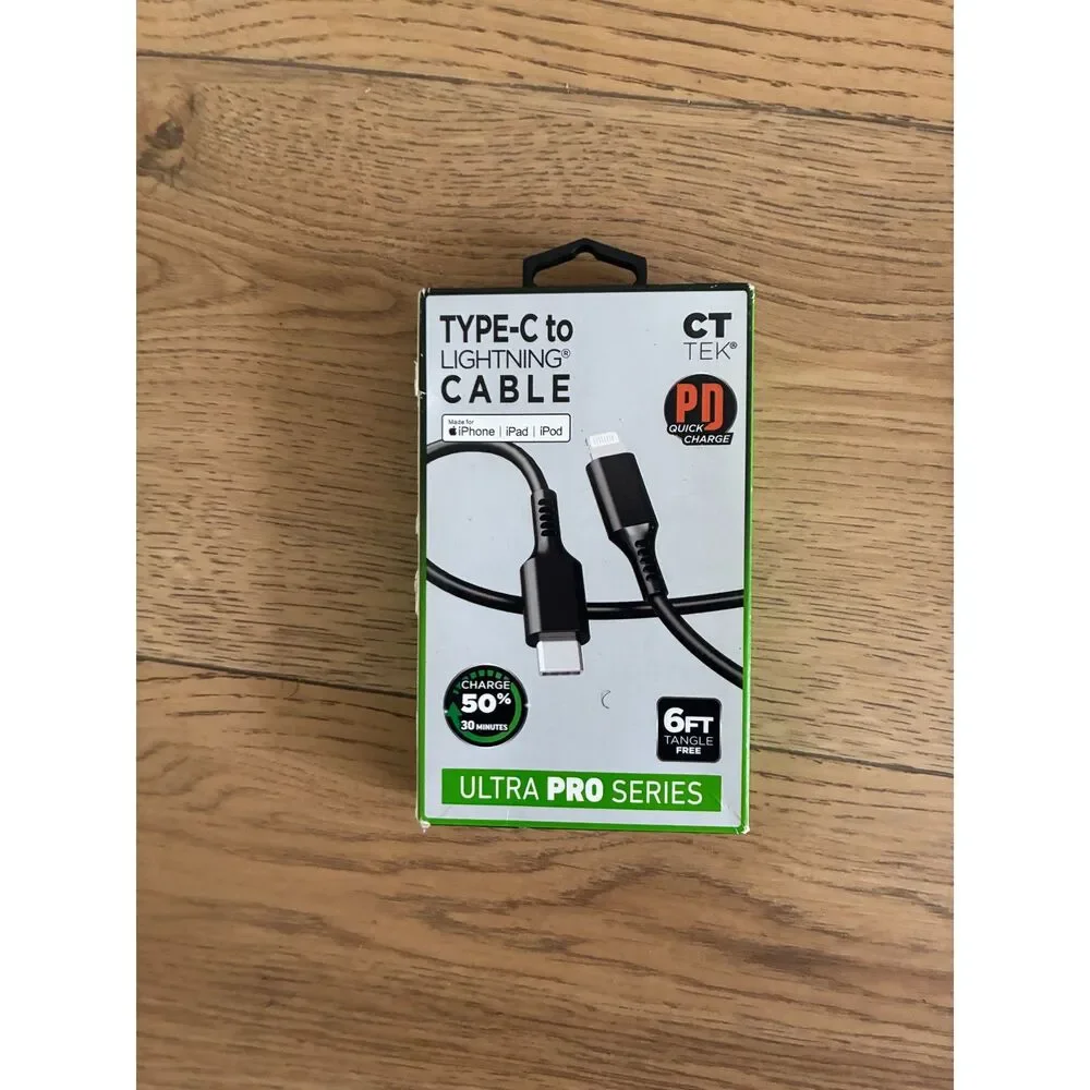 CT Tek Type-C to Lightning Cable 6FT PD Fast Charge iPhone iPad (2 Pack)